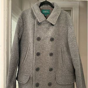 J Crew Men's L Dock Peacoat Thinsulate Wool Blend Coat Antique Pewter